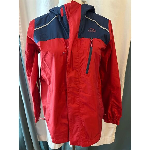 L.L. Bean Kids Packable Windbreaker Jacket Red/Navy Size 14-16 Hooded - Picture 1 of 8